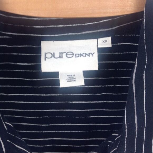 𝅺dkny Pure Black Striped Asymmetric Shirt Dress XS - Picture 5 of 7